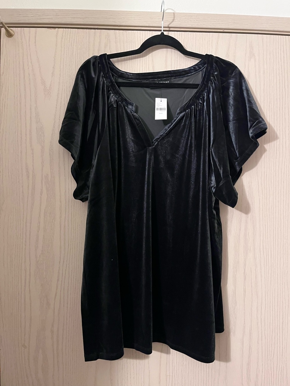 Lane Bryant Black Velvet V-Neck Short Sleeve Top